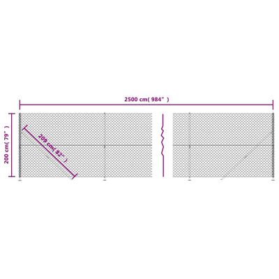 vidaXL Chain Link Fence with Flange Silver 2x25 m