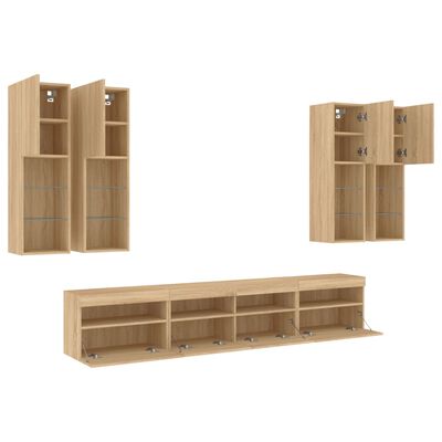 vidaXL 7 Piece TV Wall Cabinet Set with LED Lights Sonoma Oak