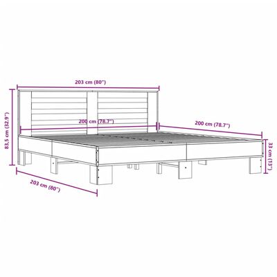 vidaXL Bed Frame without Mattress Grey Sonoma 200x200 cm