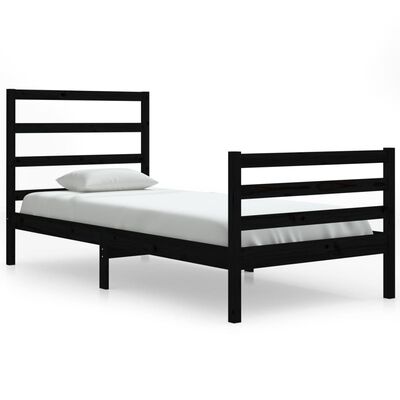 vidaXL Bed Frame without Mattress Black Solid Wood Pine 90x200 cm