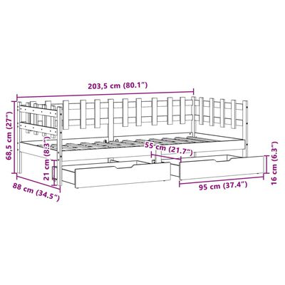 vidaXL Daybed with Drawers without Mattress White 90x200 cm Solid Wood