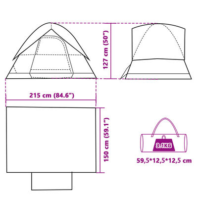 vidaXL Camping Tent Dome 2-Person Blue Waterproof