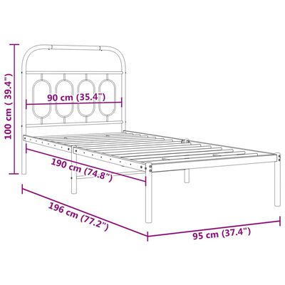 vidaXL Metal Bed Frame without Mattress with Headboard Black 90x190 cm Single