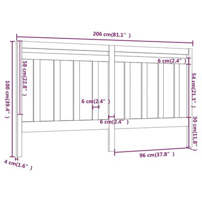 vidaXL Bed Headboard 206x4x100 cm Solid Wood Pine