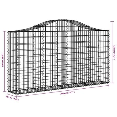 vidaXL Arched Gabion Basket 200x30x100/120 cm Galvanised Iron