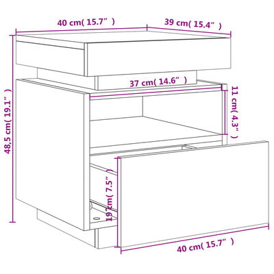 vidaXL Bedside Cabinets with LED Lights 2 pcs Sonoma Oak 40x39x48.5 cm