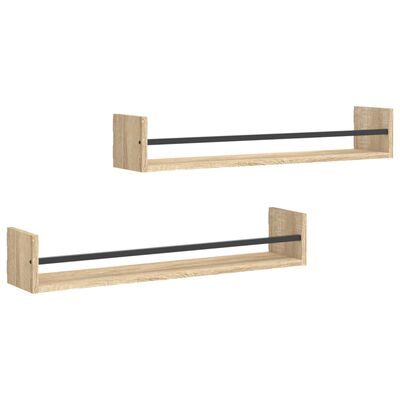 vidaXL Wall Shelves with Bars 2 pcs Sonoma Oak 80x16x14 cm