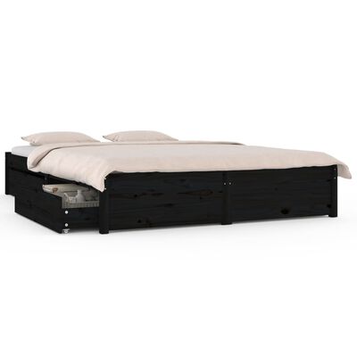 vidaXL Bed Frame without Mattress with Drawers Black Double