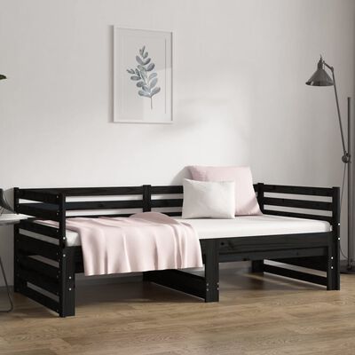 vidaXL Pull-out Day Bed without Mattress Black 2x(80x200) cm