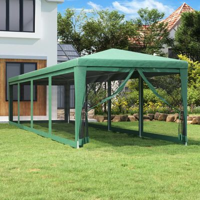 vidaXL Party Tent with 10 Mesh Sidewalls Green 3x12 m HDPE