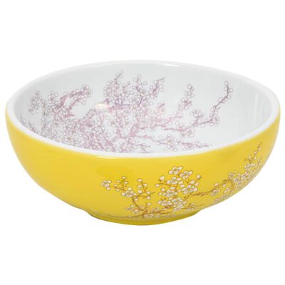 vidaXL Countertop Basin White and Yellow Round Φ41x14 cm Ceramic