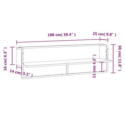 vidaXL Wall Shelf with Bar Smoked Oak 100x25x30 cm