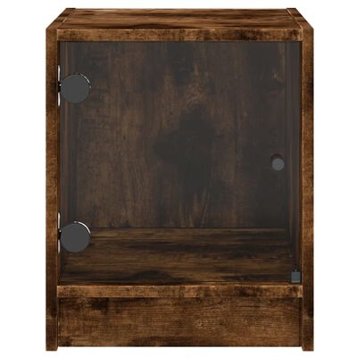 vidaXL Bedside Cabinet with Glass Door Smoked Oak 35x37x42 cm