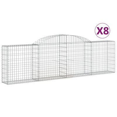 vidaXL Arched Gabion Baskets 8 pcs 300x30x80/100 cm Galvanised Iron