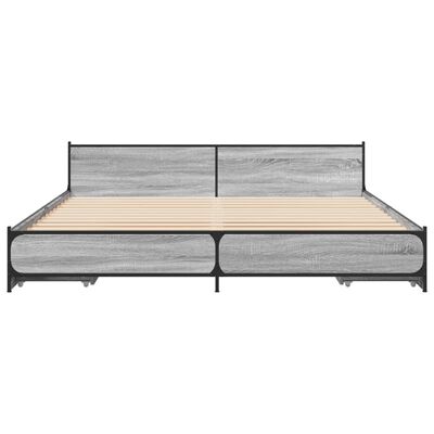 vidaXL Bed Frame with Drawers without Mattress Grey Sonoma 180x200 cm Super King