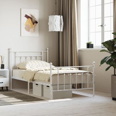 vidaXL Metal Bed Frame without Mattress with Footboard White 100x190 cm