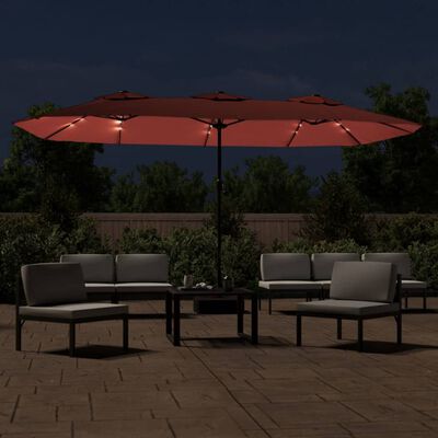 vidaXL Double-Head Garden Parasol with LEDs Terracotta 449x245 cm