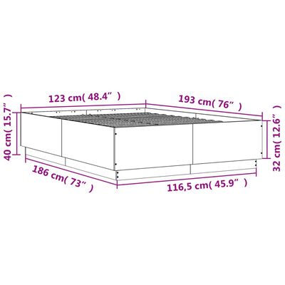 vidaXL Bed Frame with LED without Mattress Smoked Oak 120x190 cm Small Double