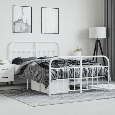 vidaXL Metal Bed Frame without Mattress with Footboard White 135x190 cm Double