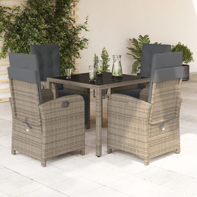 vidaXL 5 Piece Garden Dining Set with Cushions Grey Poly Rattan