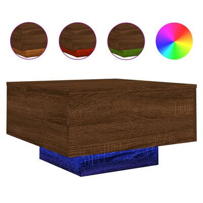 vidaXL Coffee Table with LED Lights Brown Oak 55x55x31 cm