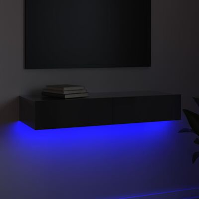 vidaXL TV Cabinet with LED Lights High Gloss Grey 90x35x15.5 cm