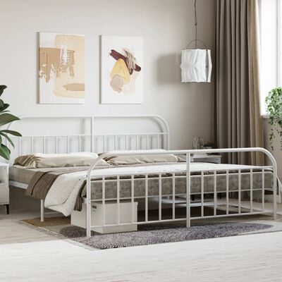 vidaXL Metal Bed Frame without Mattress with Footboard White 200x200 cm