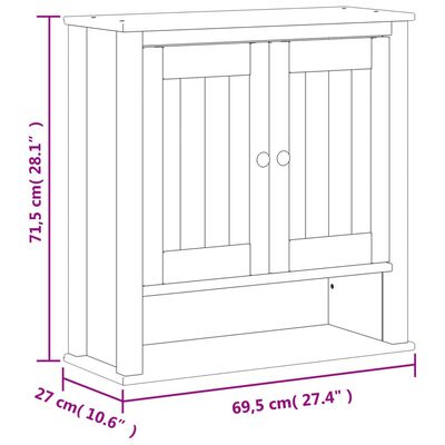 vidaXL Bathroom Wall Cabinet BERG White 69.5x27x71.5 cm Solid Wood