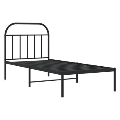 vidaXL Metal Bed Frame without Mattress with Headboard Black 90x190 cm Single