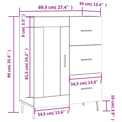 vidaXL Sideboard Black 69.5x34x90 cm Engineered Wood