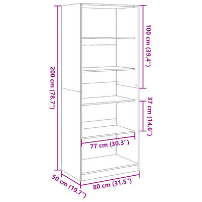 vidaXL Wardrobe Grey Sonoma 80x50x200 cm Engineered Wood