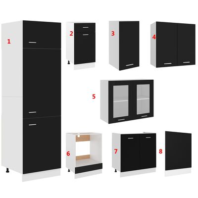 vidaXL 8 Piece Kitchen Cabinet Set Black Engineered Wood