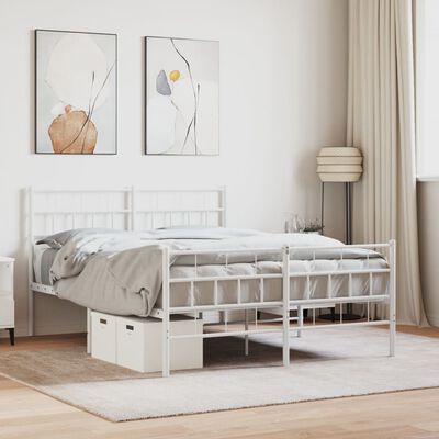 vidaXL Metal Bed Frame without Mattress with Footboard White 140x190 cm