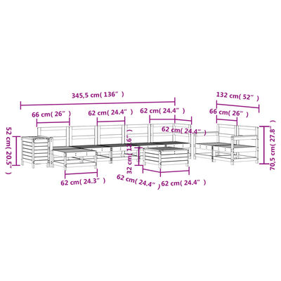 vidaXL 10 Piece Garden Sofa Set White Solid Wood Pine