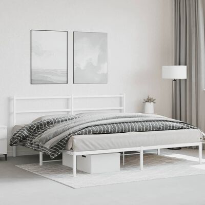 vidaXL Metal Bed Frame without Mattress with Headboard White 193x203 cm