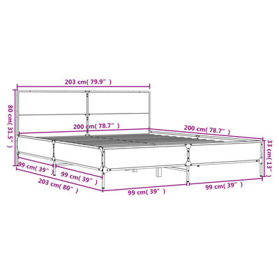 vidaXL Bed Frame without Mattress Smoked Oak 200x200 cm