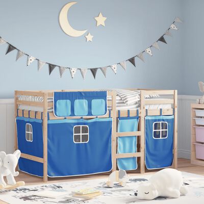 vidaXL Kids' Loft Bed with Curtains without Mattress Blue 80x200 cm