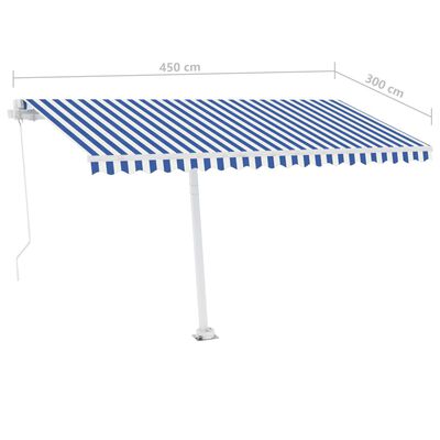vidaXL Manual Retractable Awning with LED 450x300 cm Blue and White