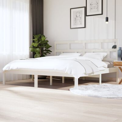 vidaXL Bed Frame without Mattress White Solid Wood Pine 200x200 cm (810038+814215)