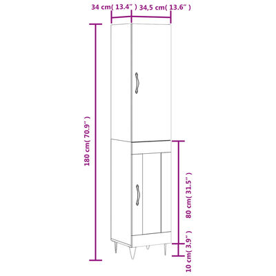 vidaXL Highboard Smoked Oak 34.5x34x180 cm Engineered Wood