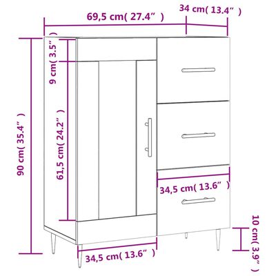 vidaXL Sideboard White 69.5x34x90 cm Engineered Wood