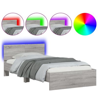 vidaXL Bed Frame without Mattress with LED Lights Grey Sonoma 100x200 cm