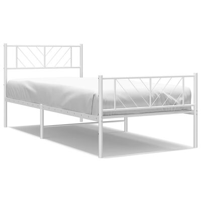 vidaXL Metal Bed Frame without Mattress with Footboard White 100x190 cm