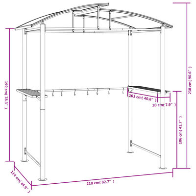 vidaXL BBQ Gazebo with Side Shelves Anthracite 210x114x230 cm Steel