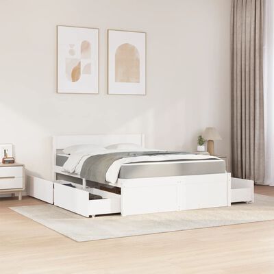 vidaXL Bed with Drawers and Mattress White 140x190 cm Solid Wood Pine