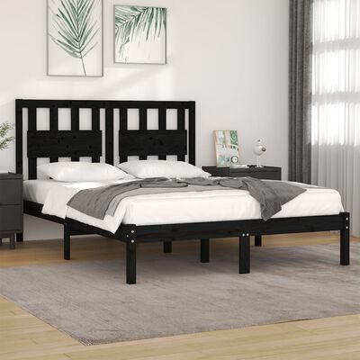 vidaXL Bed Frame without Mattress Black Solid Wood 120x200 cm (810016+818564)