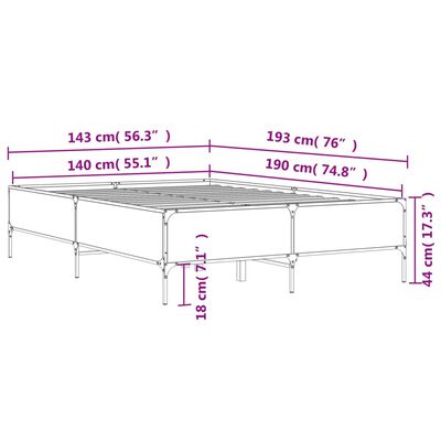 vidaXL Bed Frame without Mattress Smoked Oak 140x190 cm