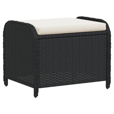 vidaXL Garden Stool with Cushion Black 58x46x46 cm Poly Rattan