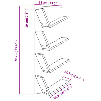 vidaXL Wall Bookshelf 4-Tier Concrete Grey 33x16x90 cm