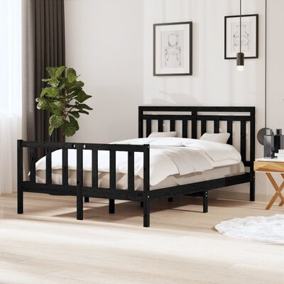 vidaXL Bed Frame without Mattress Black Solid Wood 140x200 cm (810086+814098)